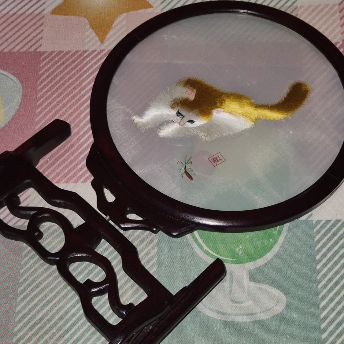 70s 쑤저우 오리엔탈 자수 고양이 우드 장식 상품이미지9