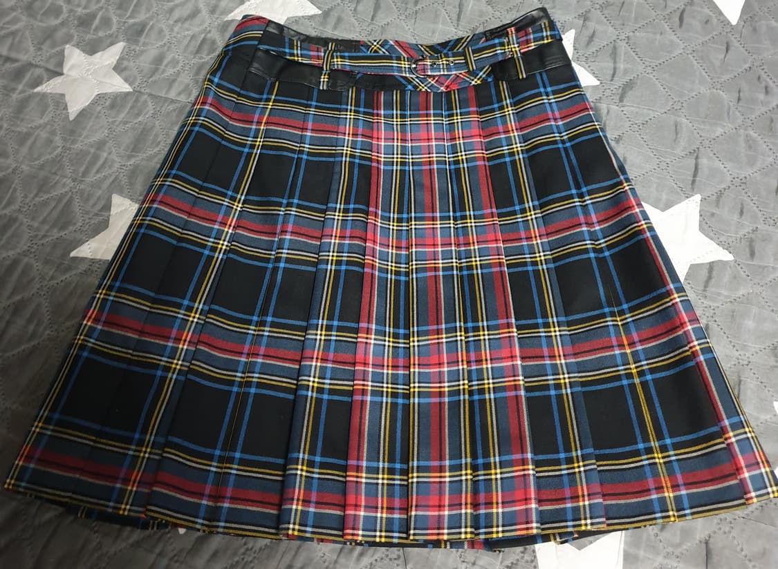 키이스 소가죽 배색 벨크로 플리츠 울 미디 스커트 (29인치) 상품이미지1