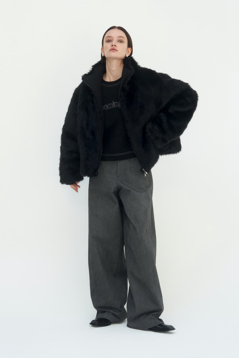 트리밍버드 하이넥 집업 퍼자켓 블랙 상품이미지3