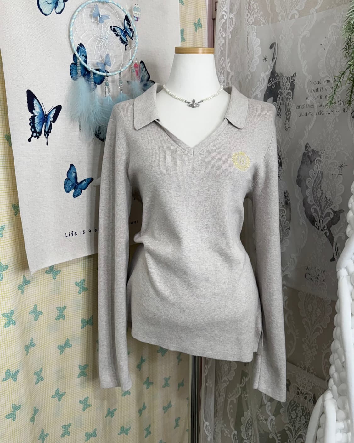 타미힐피거 아이보리 카라 니트 상품이미지1