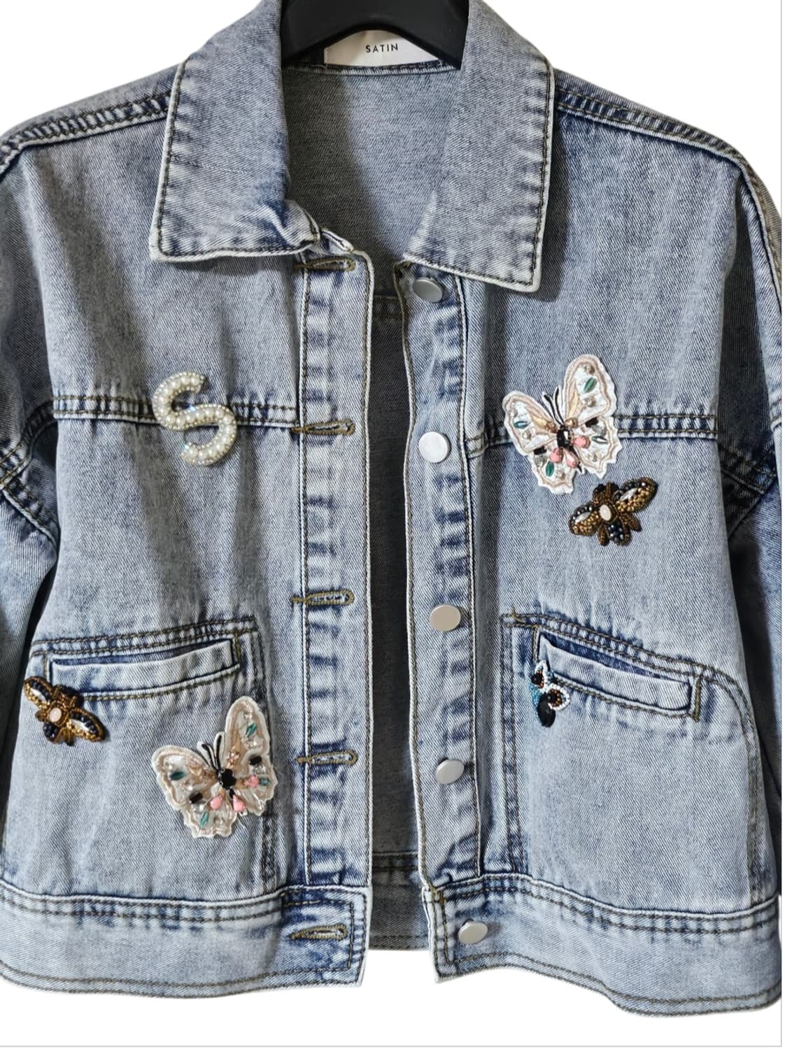 사틴 와펜 자수 데님자켓 55(FREE) | 여유핏 | S211N104A 상품이미지9