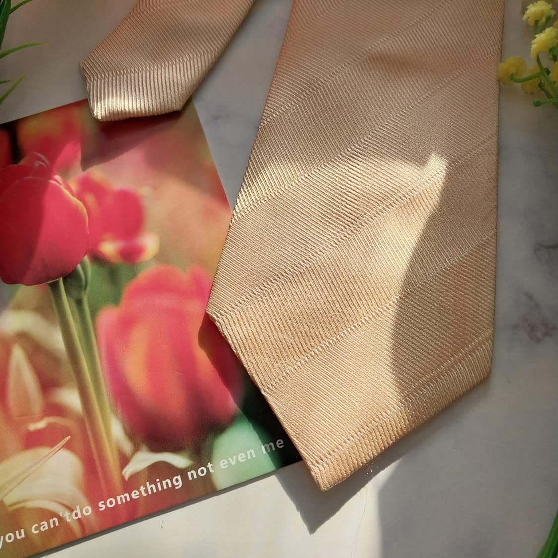 캘빈클라인 실크 살구빛옐로우 텍스처 넥타이 8.7cm A+등급 K1388 상품이미지4