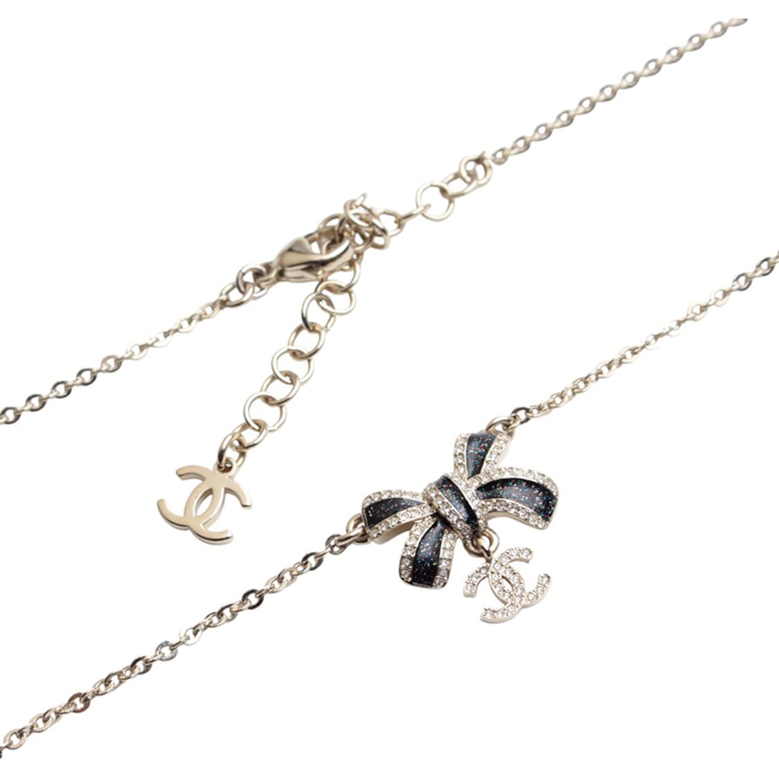 샤넬 은장 블랙 글리터 리본 목걸이 상품이미지4