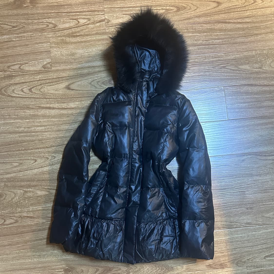 빈티지 블랙 퍼 후드 패딩 코트 오네갸루 로걀 라떼 공겜여주 긱시크 고딕 상품이미지1