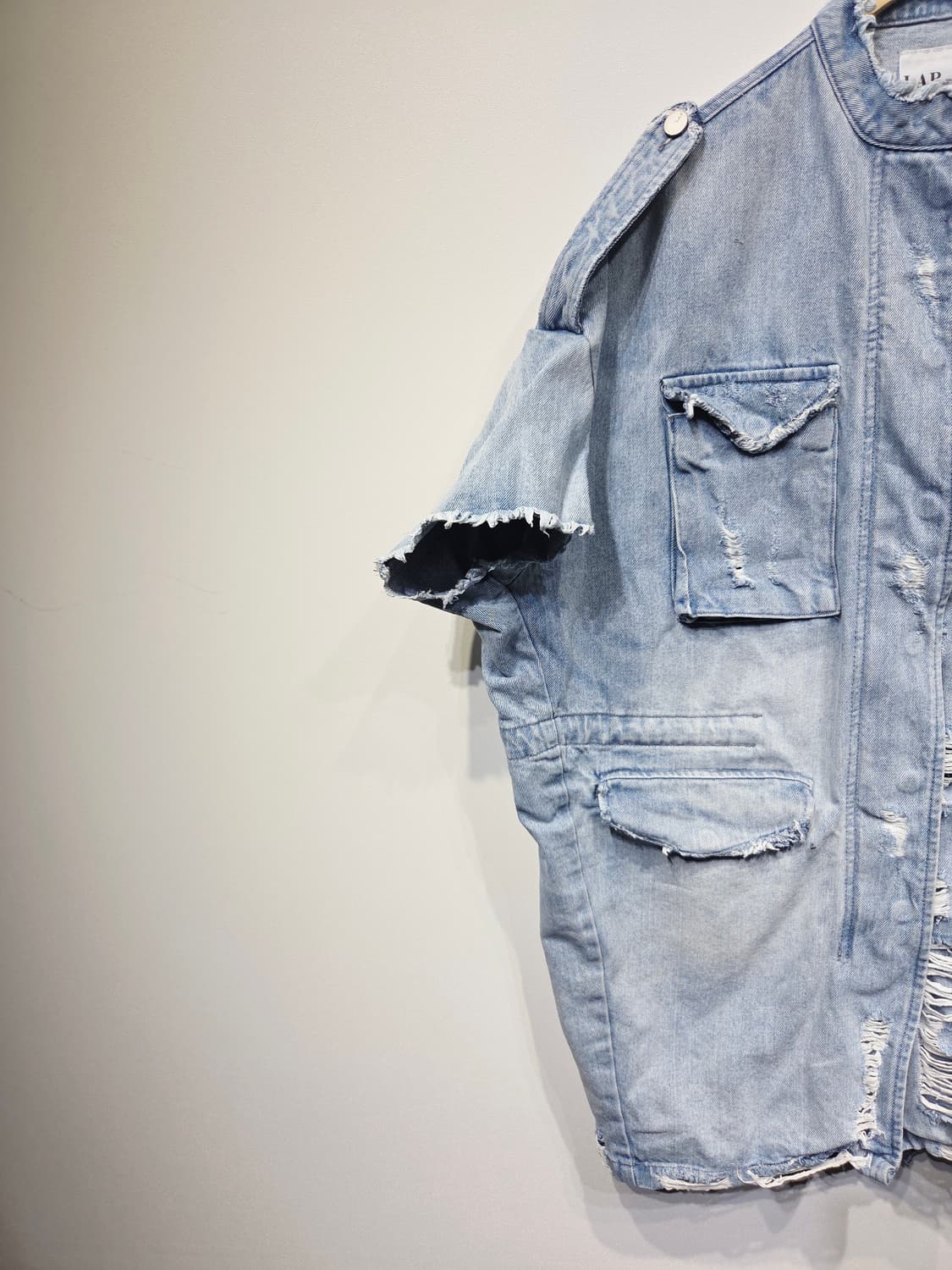 LAP 데님 반팔 야상 자켓 데미지 스타일_FREE 상품이미지3