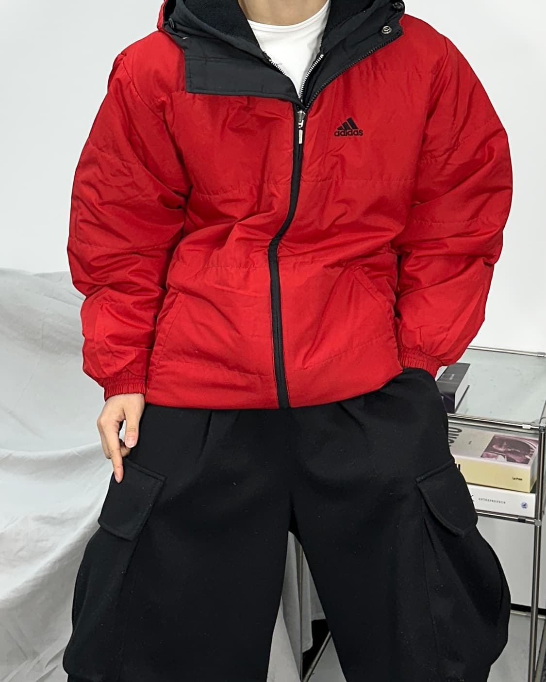 아디다스 블랙 레드 리버시블 빅로고 후디 점퍼 95 상품이미지4