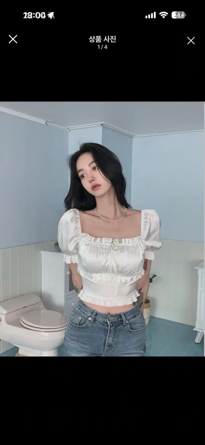 페일제일드 반팔 실크 블라우스 상품이미지1