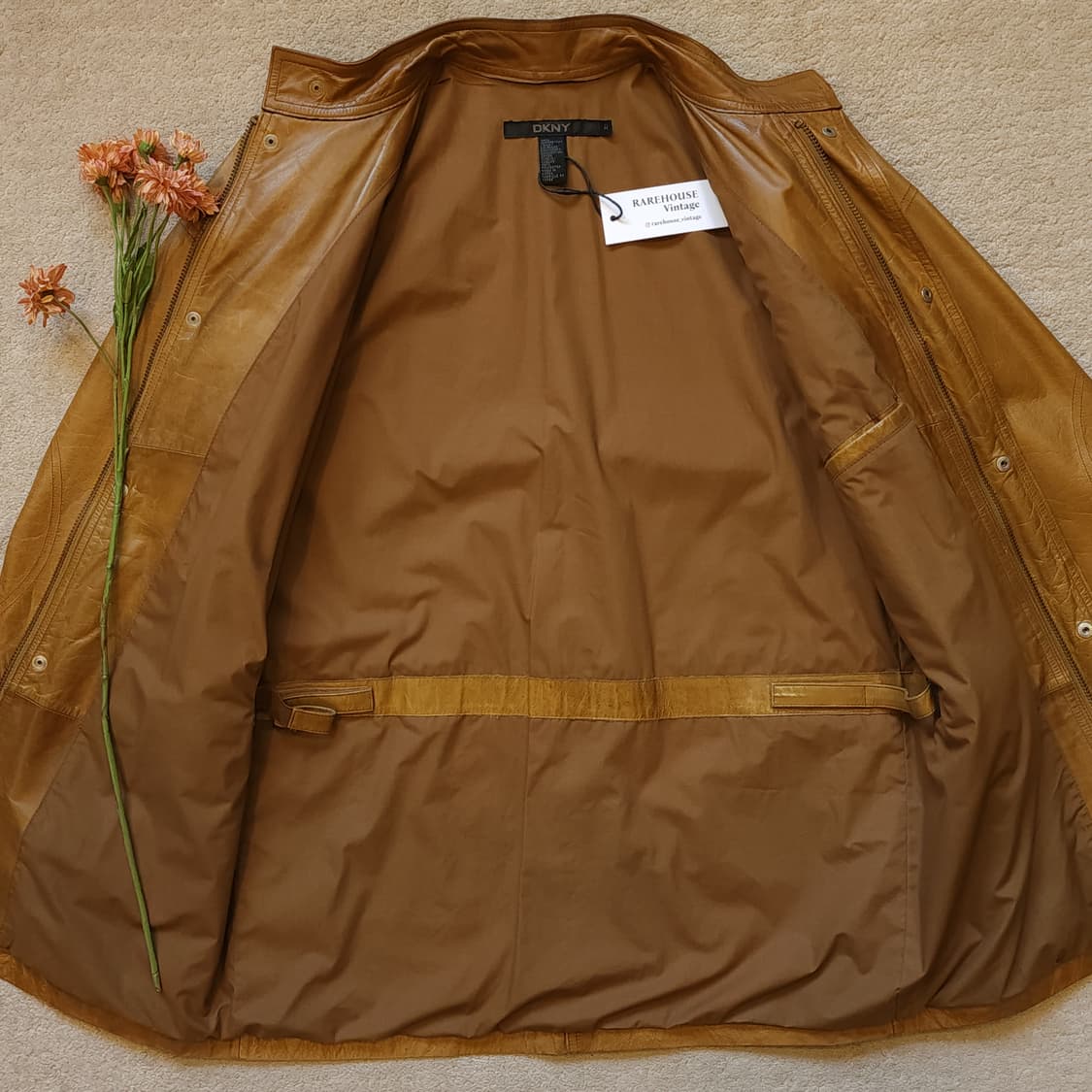 DKNY 도나카란 뉴욕 프렌치 바이커 레더자켓 카멜 M 상품이미지6