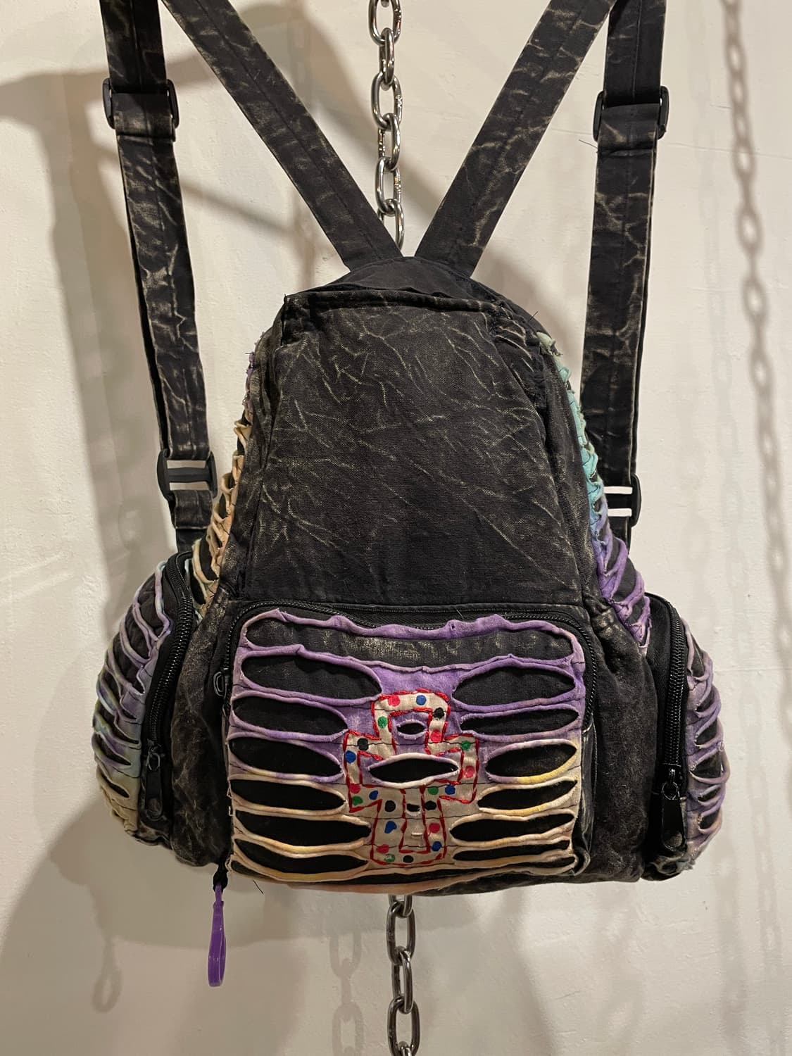 십자가 자수 퍼플 블랙 그런지 워싱 백팩 히피 오리엔탈 상품이미지2