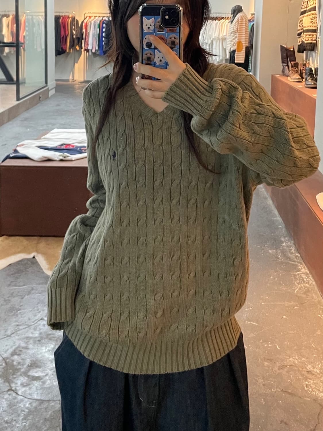 폴로 랄프로렌 올리브 코튼 브이넥 꽈배기 니트 H126 상품이미지1