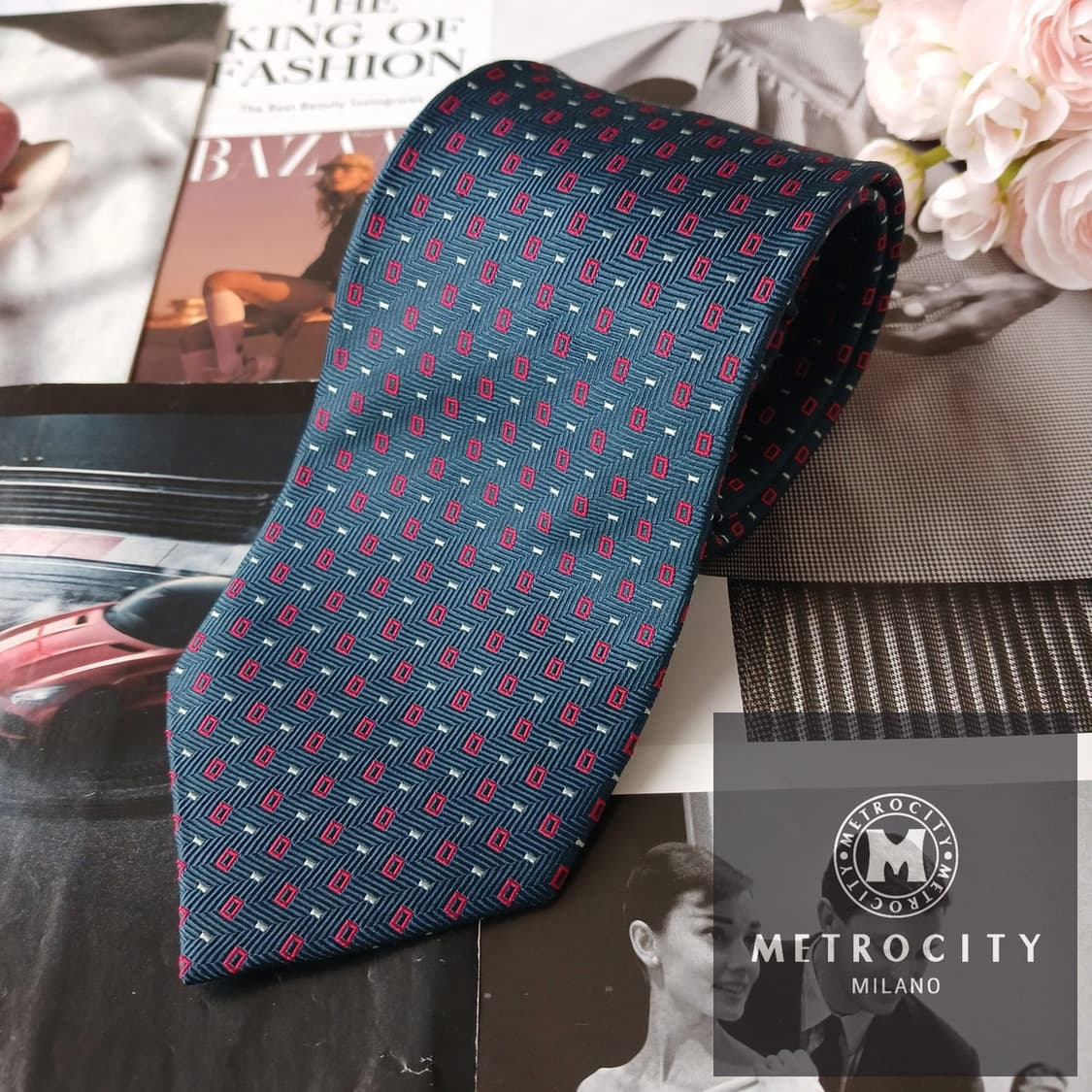 메트로시티 실크 청녹색 패턴 넥타이 8.6cm A+~A등급 A19880
 상품이미지2