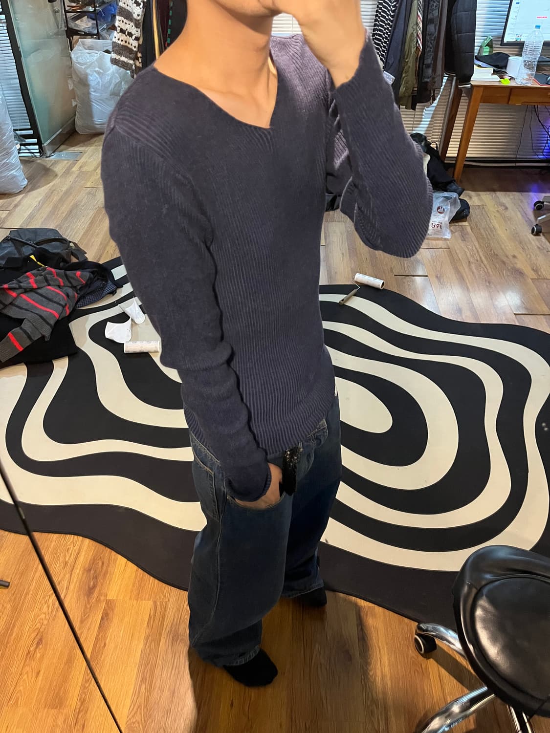 AAR BY YOJI YAMAMOTO 브이넥 블루컬러니트  상품이미지7