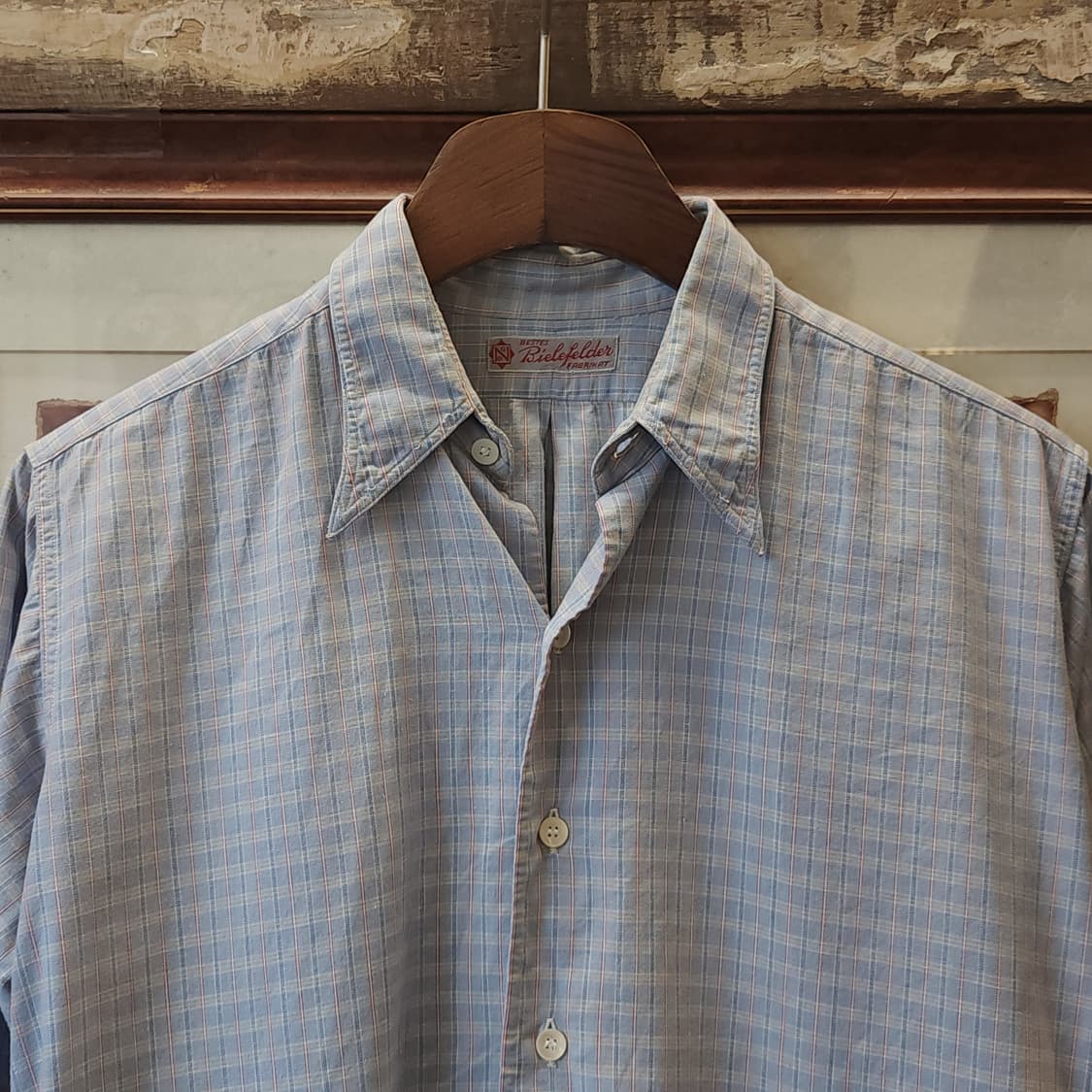 60s 프랑스 워크셔츠 가드너 빈티지 셔츠 스카이 블루 롱 튜닉 셔츠 m 상품이미지4