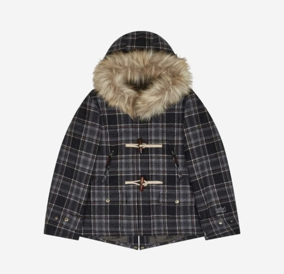 Safarispot 페이크 퍼 체크 더플 코트 상품이미지1