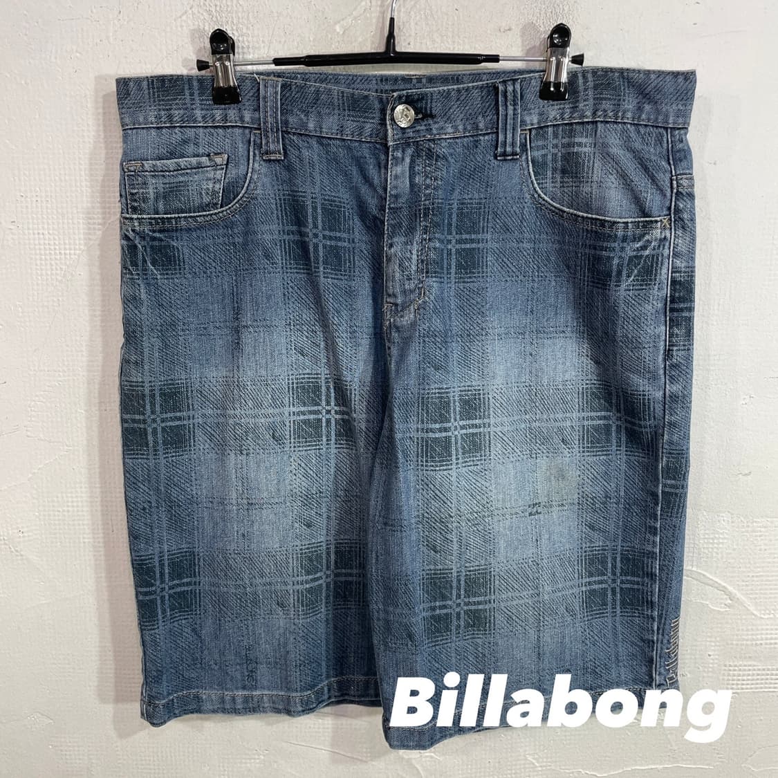 빌리봉 체크패턴 데님 반바지 상품이미지1