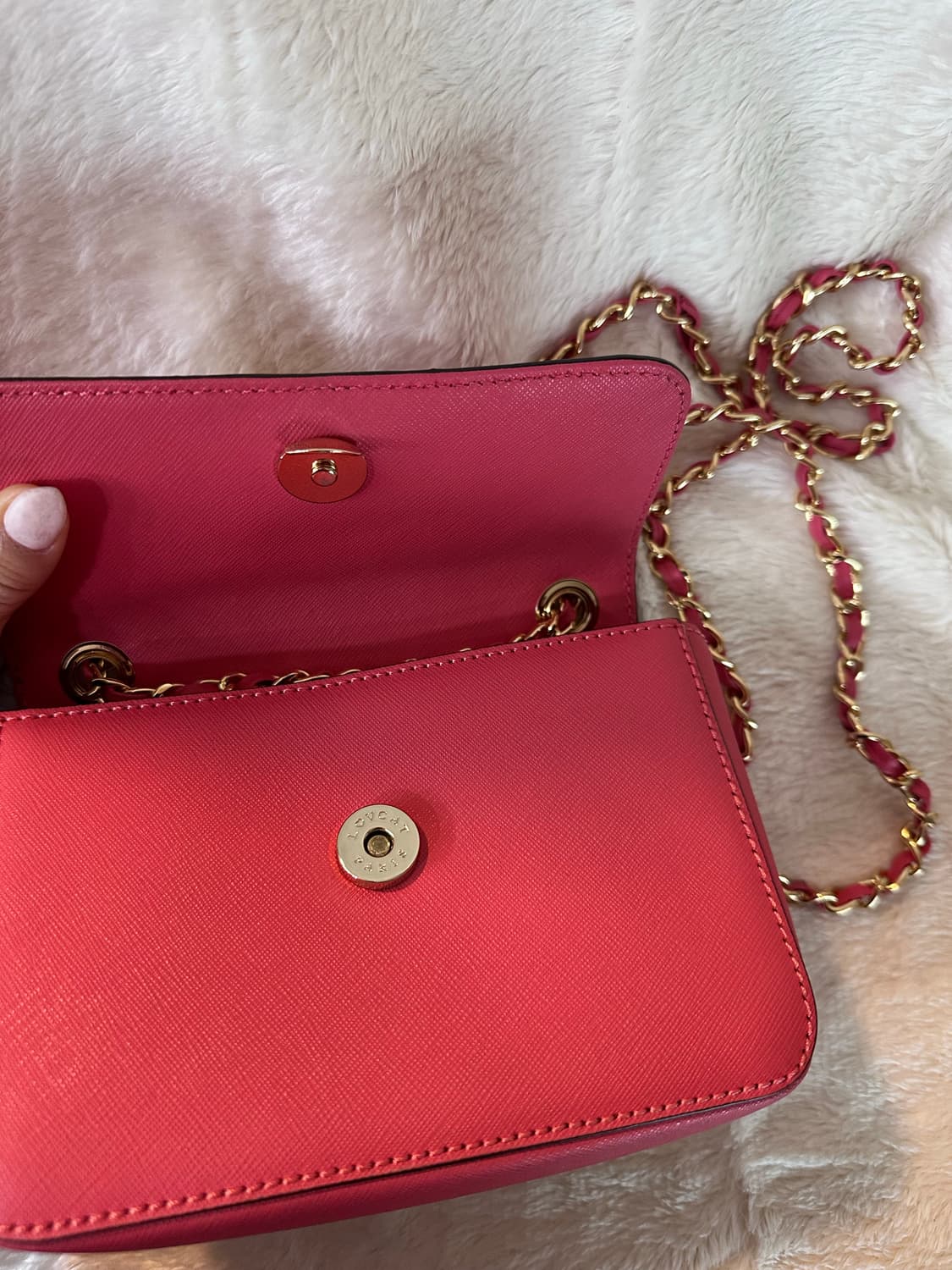 러브캣 정품 핑크 가죽 클러치 백 상품이미지5