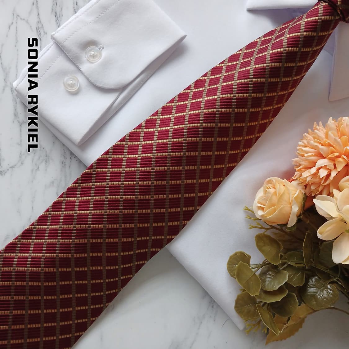 소니아 리키엘 실크 레드 체크 패턴 넥타이 9.5cm A+등급 E893 상품이미지2