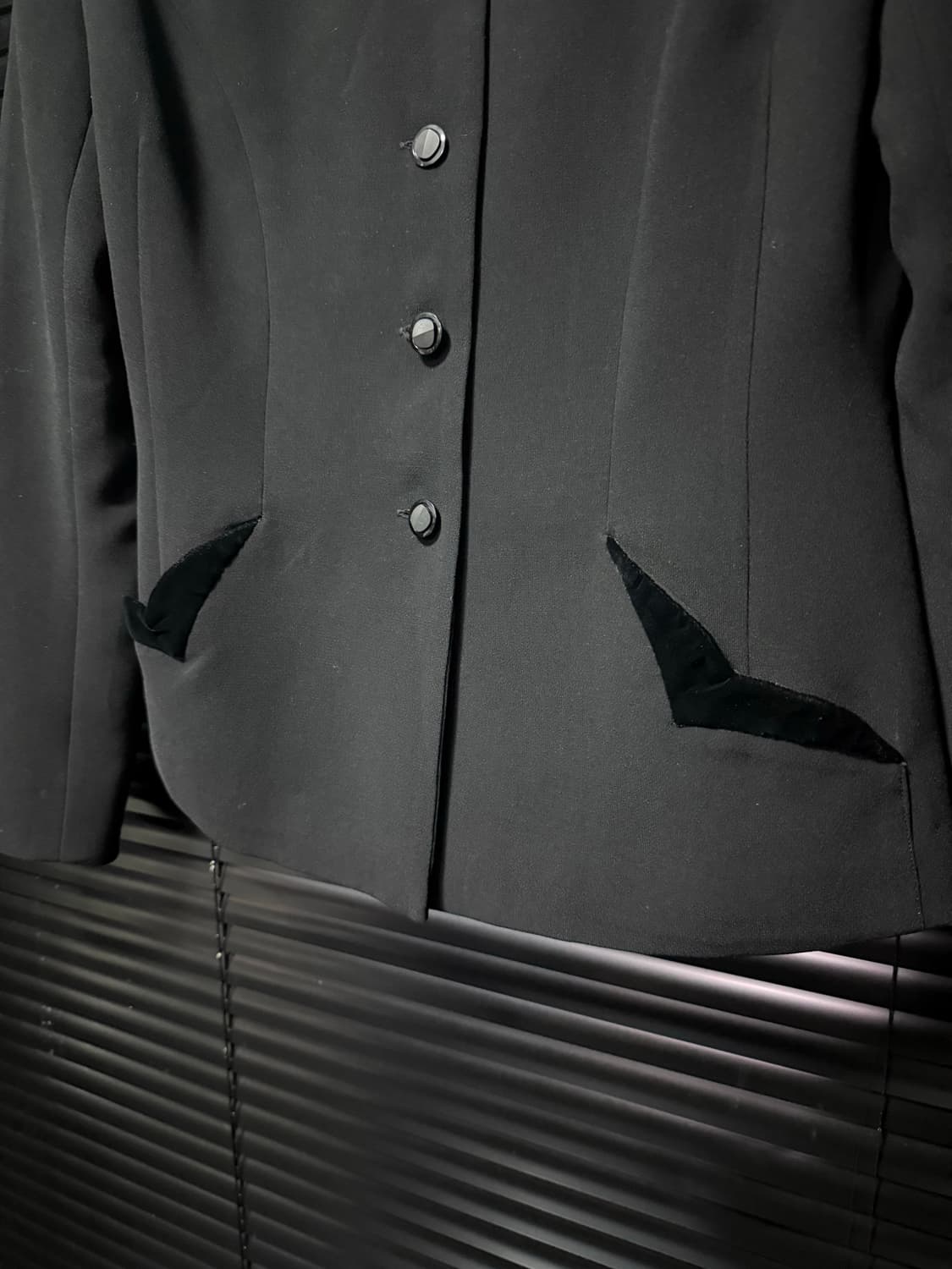 KOSHI AOYAMA 블랙 트위드 마이 블레이져 벨벳 벨루어 정장 파워 상품이미지4