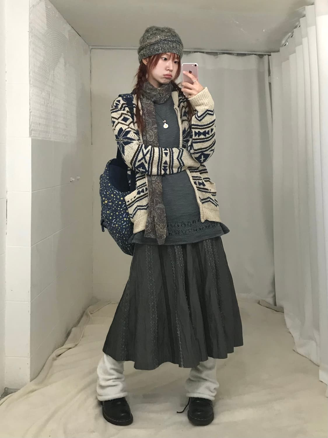 빈티지 눈꽃 너드 히피 모리 코디 세트 상품이미지1