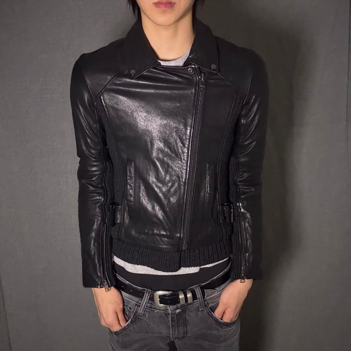 opium 양가죽 사선 집업 자켓 상품이미지2