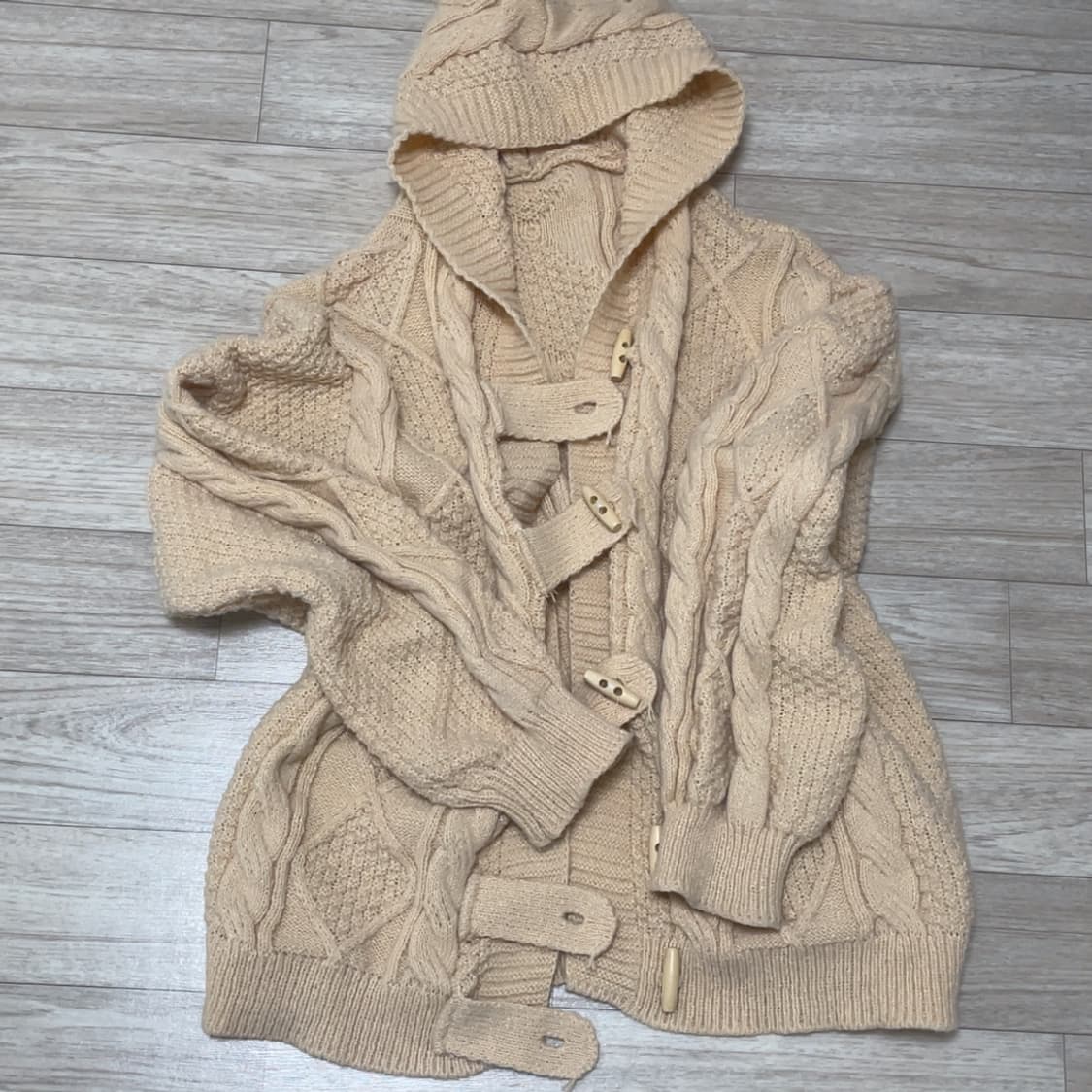 사와코깔 일본빈티지 꽈배기 니트 후드 가디건 상품이미지1