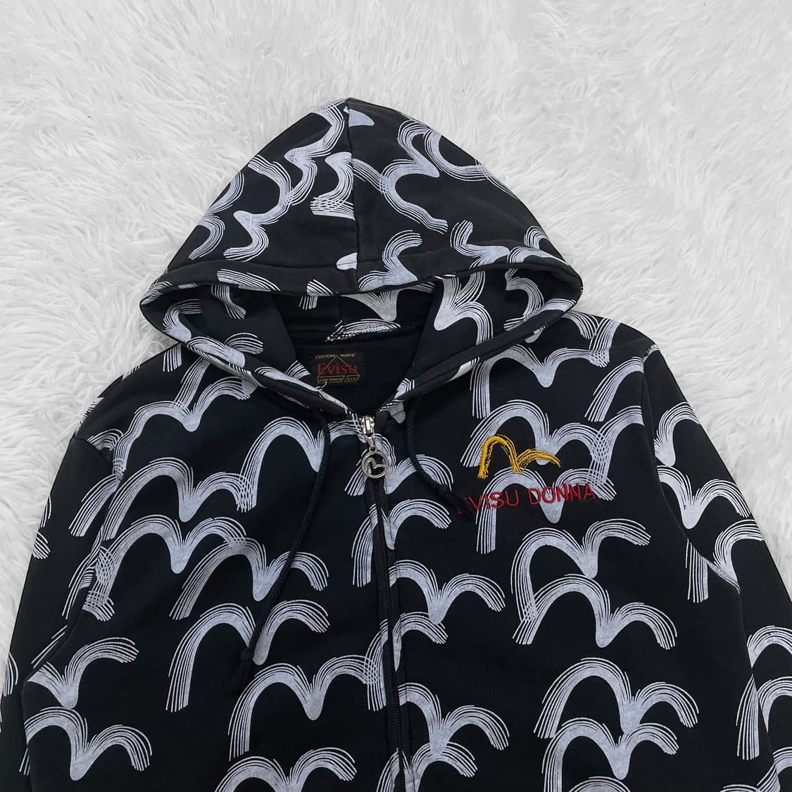 에비수 Evisu og jpn 패턴 로고 후드집업 블랙 상품이미지3