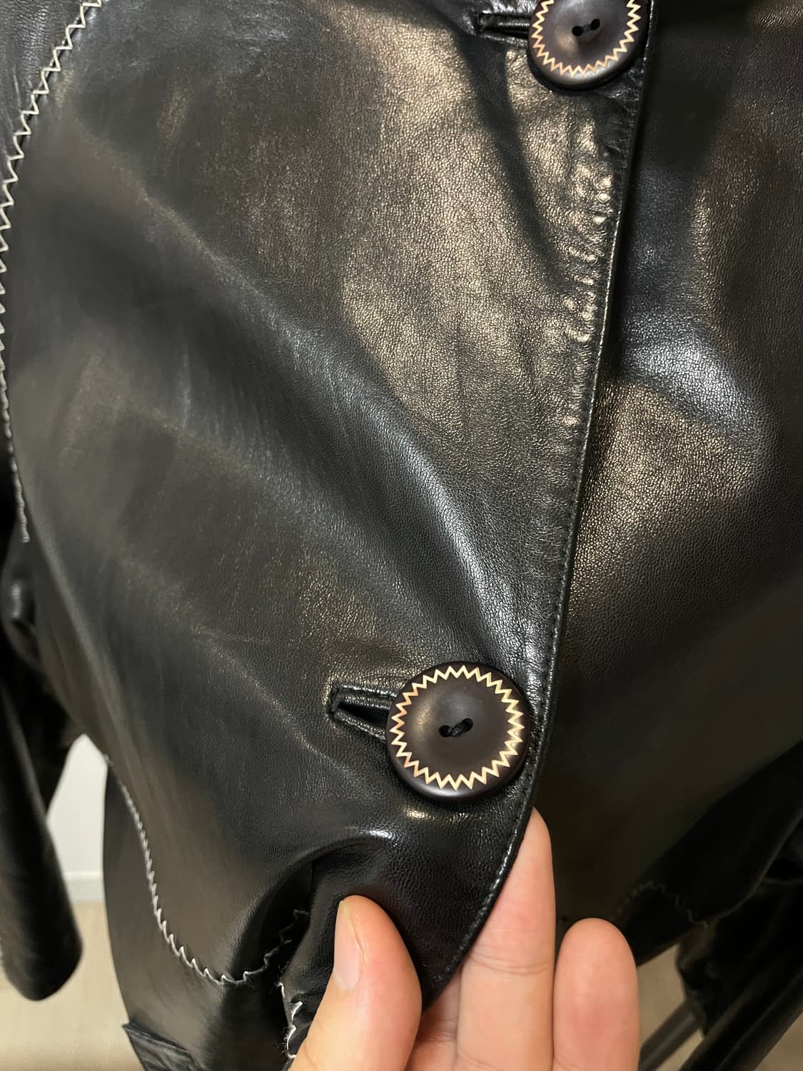 GENNY 제니 스티치 롱 가죽 코트 자켓 상품이미지3