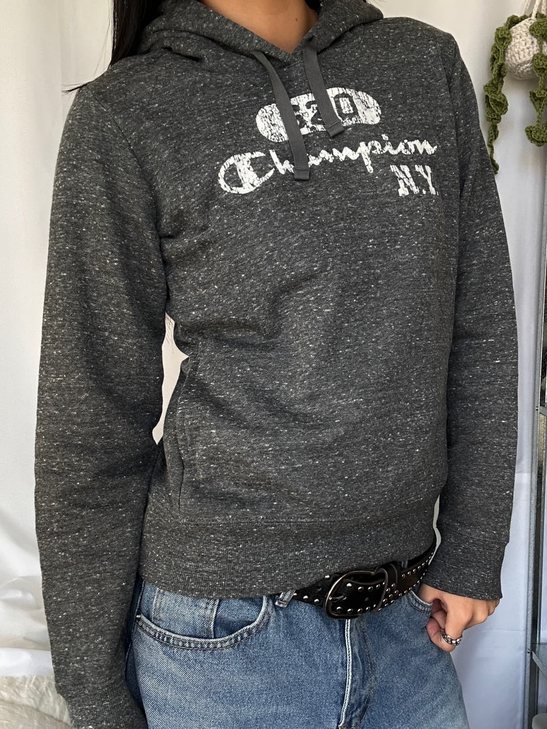 빈티지 Champion 차콜 기모 후드티 상품이미지4