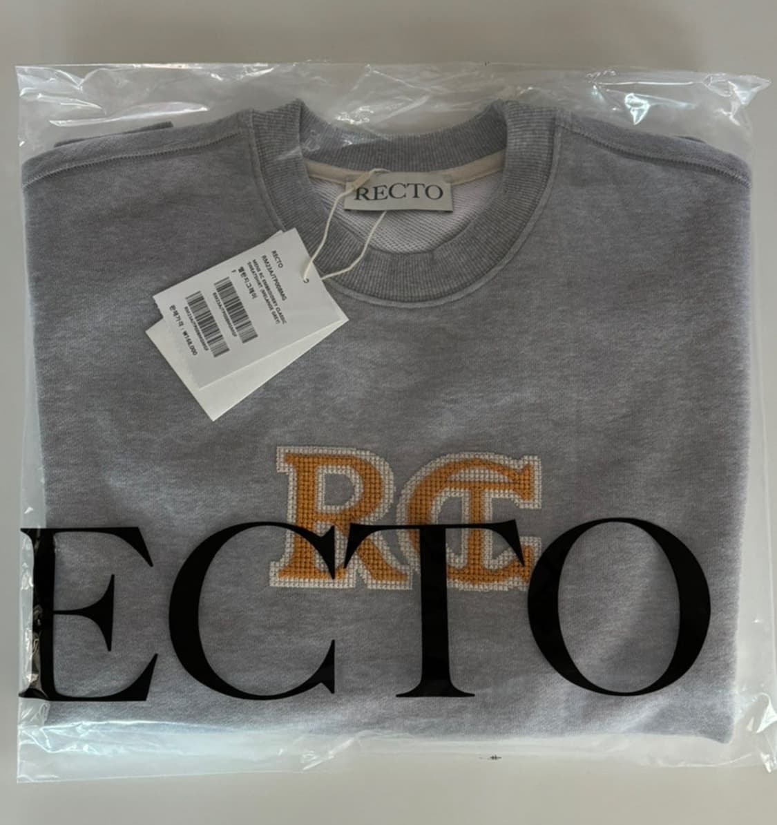 [새상품] 렉토 RC 엠브로이드 로고 자수 클래식 맨투맨 멜란지 그레이 상품이미지3