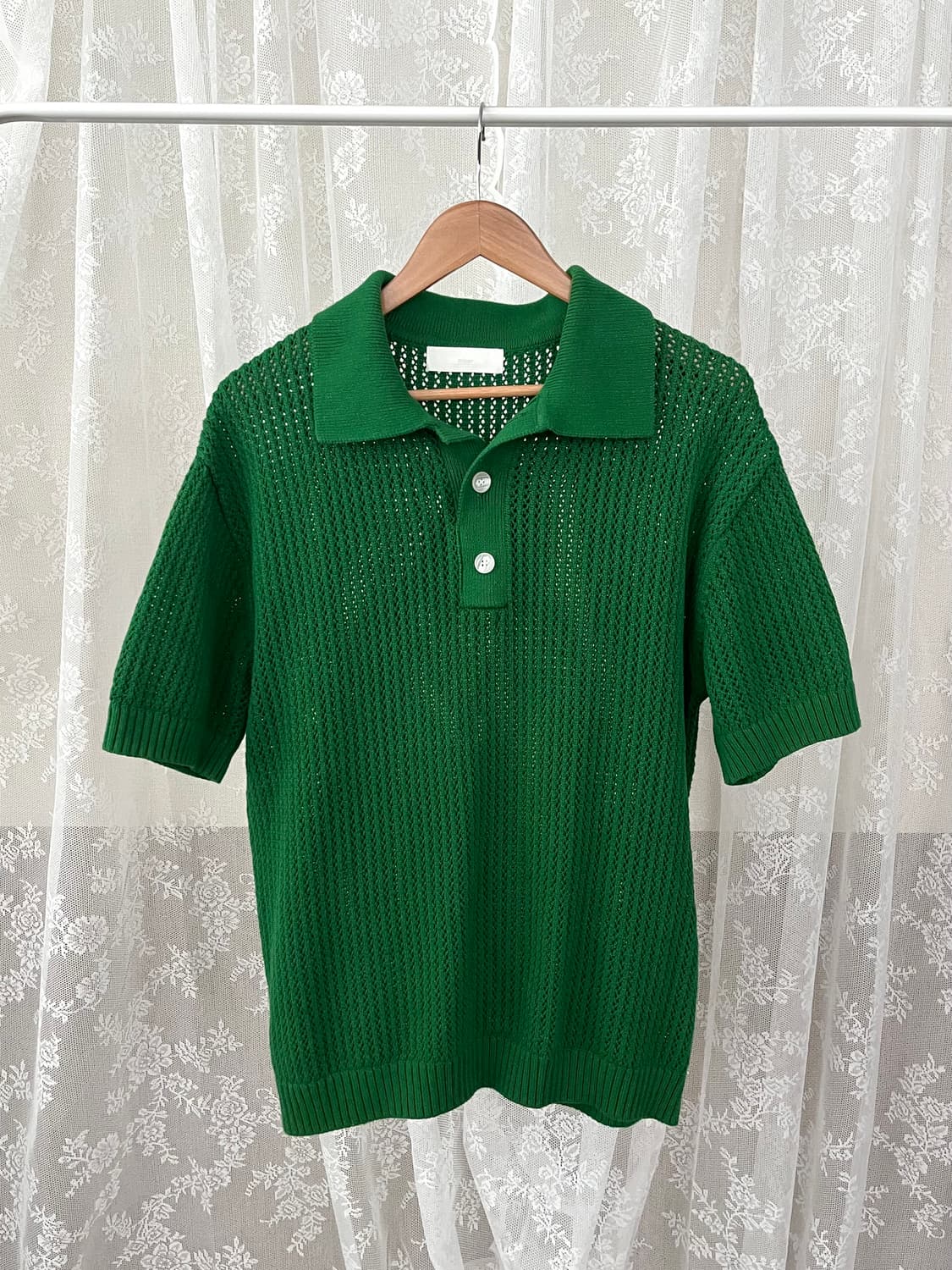 L) 미나브 퓨어코튼 펀칭 카라 니트 그린 상품이미지1