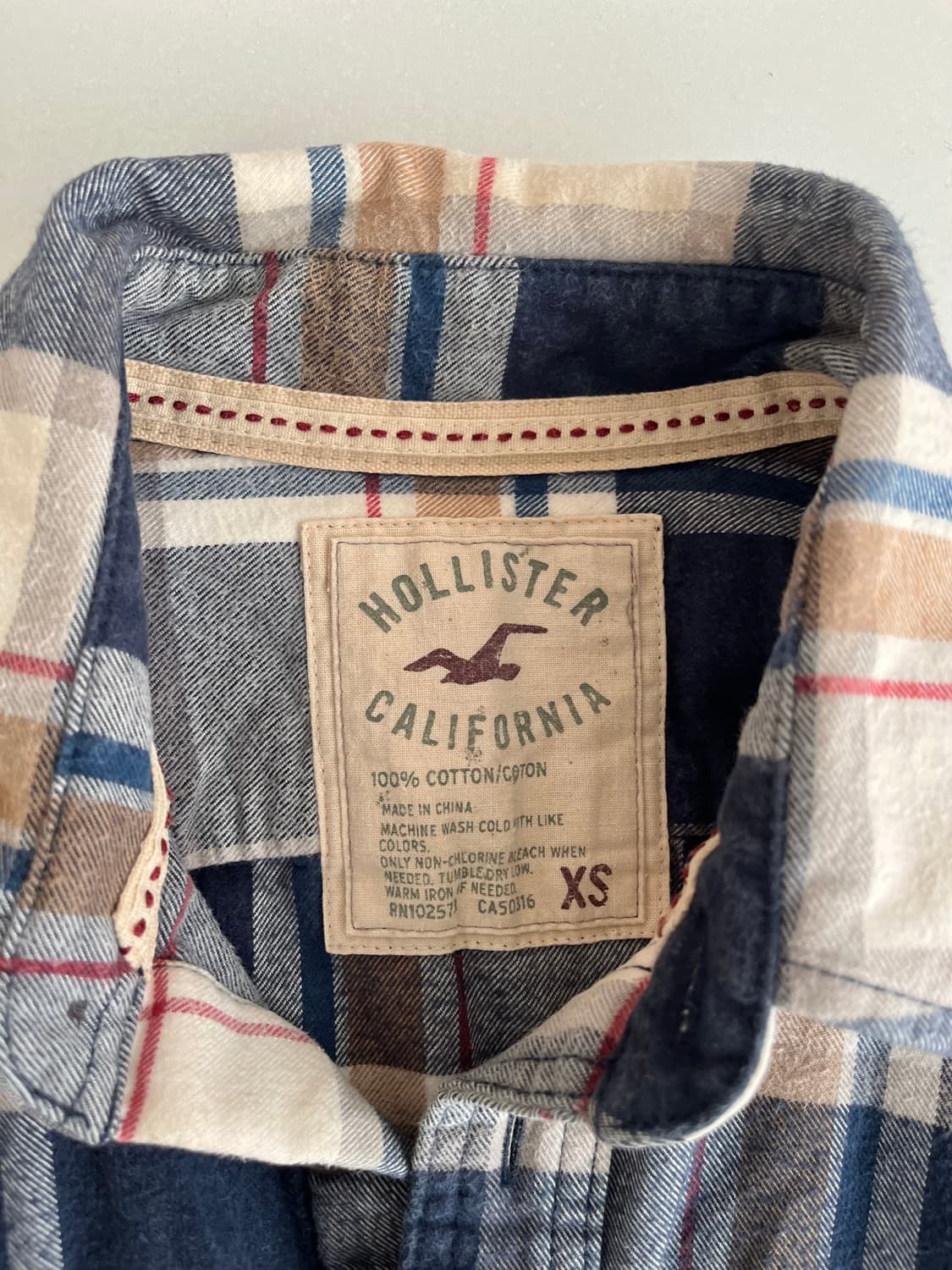 XS) 홀리스터 기모 체크 셔츠 남방 네이비 상품이미지4