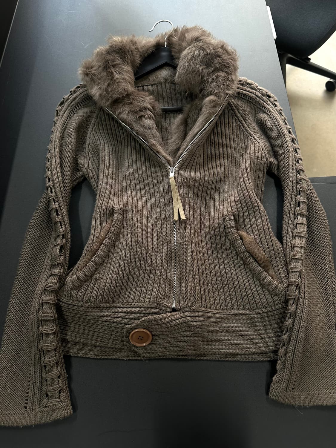 빈티지 Y2k 양털 버튼 골지 퍼니트집업 상품이미지7