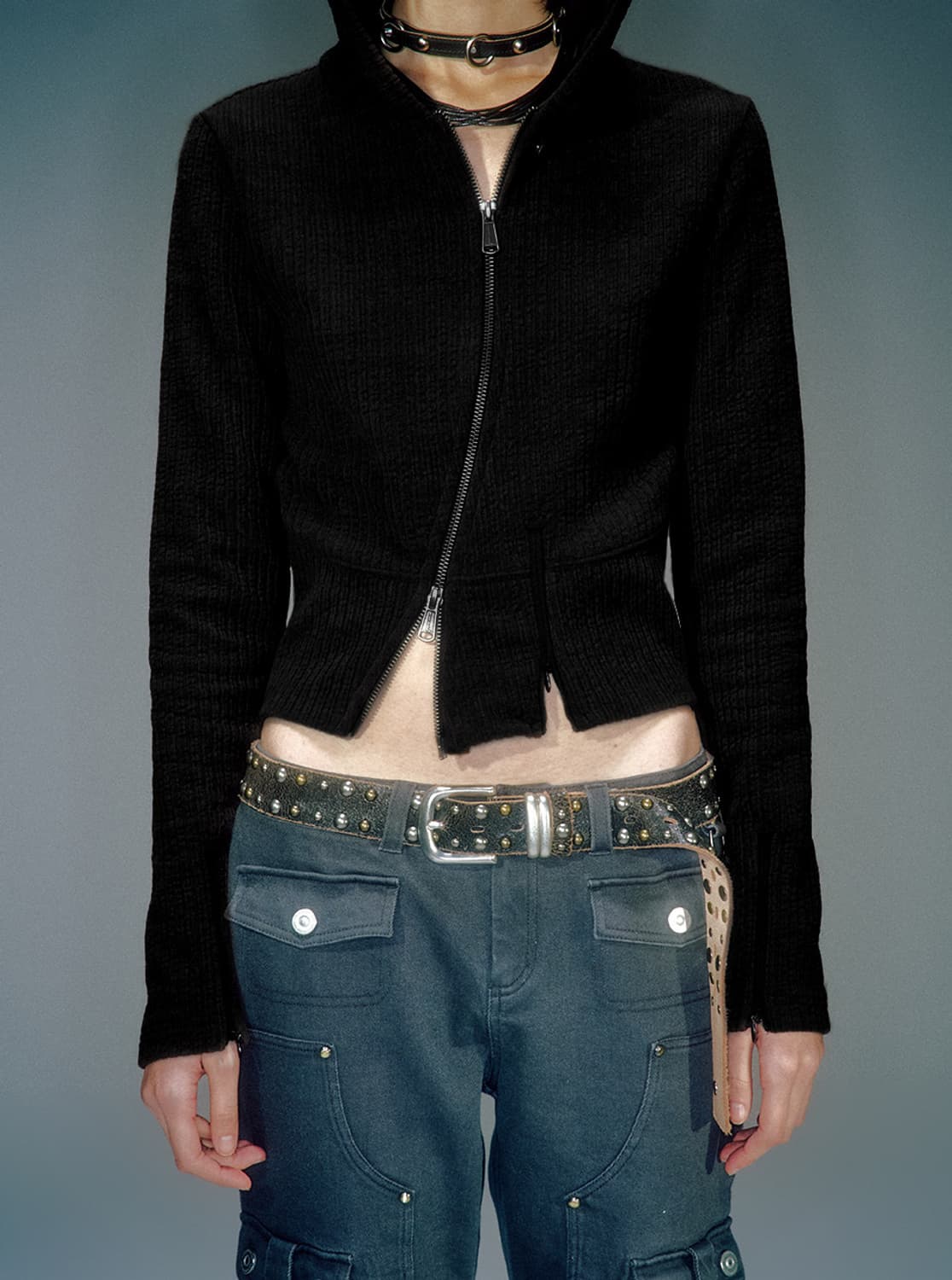 VACANT ARCHIVE moro ribbed hood zip-up 상품이미지1