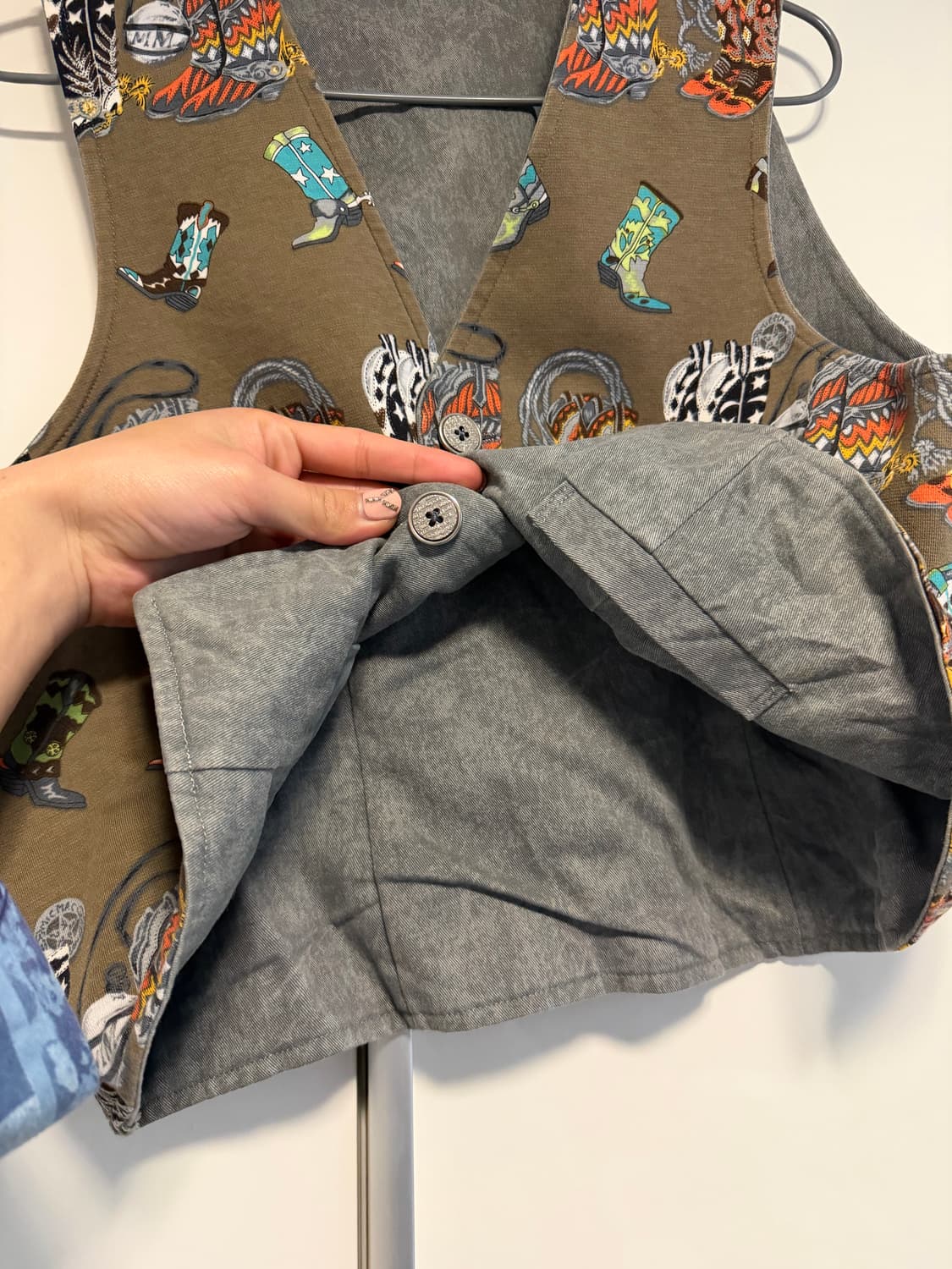 빈티지 웨스턴 부츠 패턴 베스트 리버서블 상품이미지3