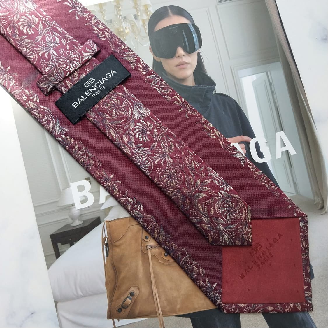 발렌시아가 버건디 플라워 자카드 패턴 넥타이 9.5cm A+등급 K284 상품이미지8