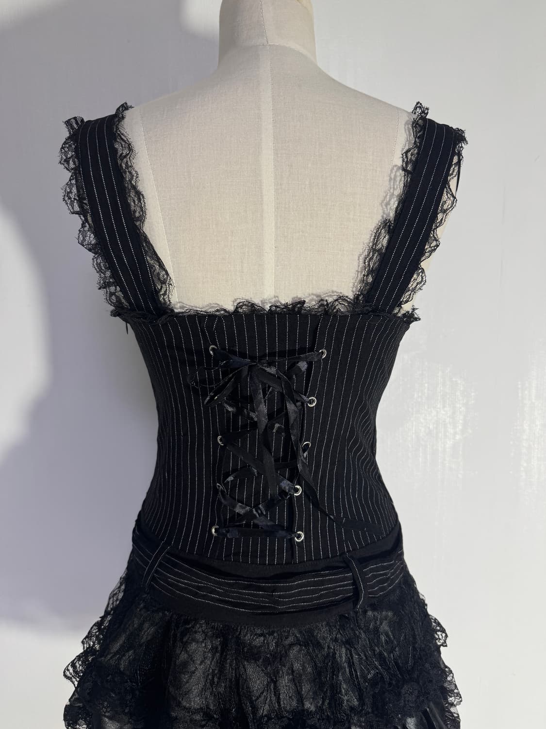 Acdc rag 핀 스트라이프 드레스 고딕 로리타 레이스 y2k 상품이미지7