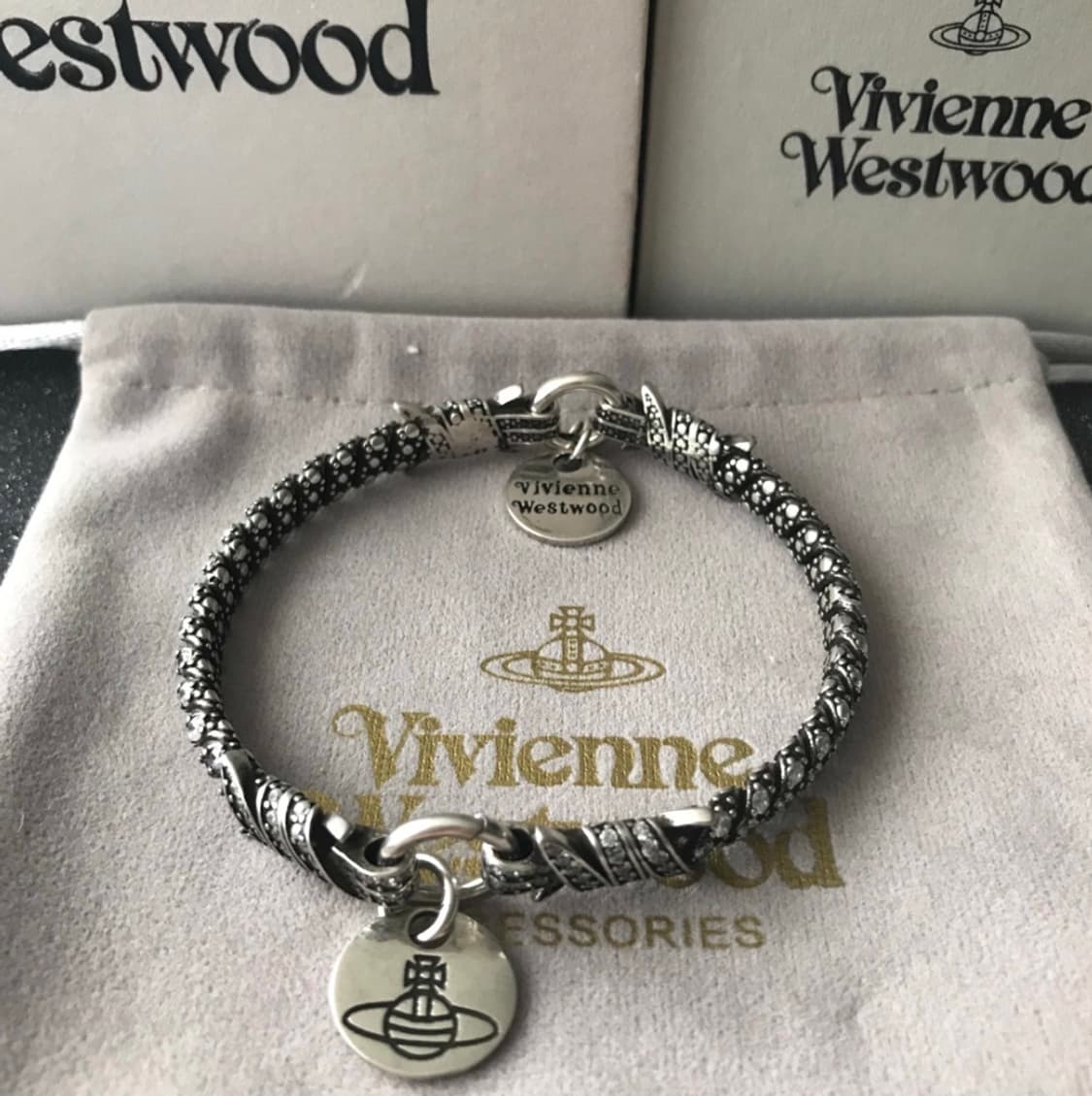 비비안웨스트우드 아카이브 orb 각인 참 크리스탈 체인 브레이슬릿 팔찌 상품이미지5