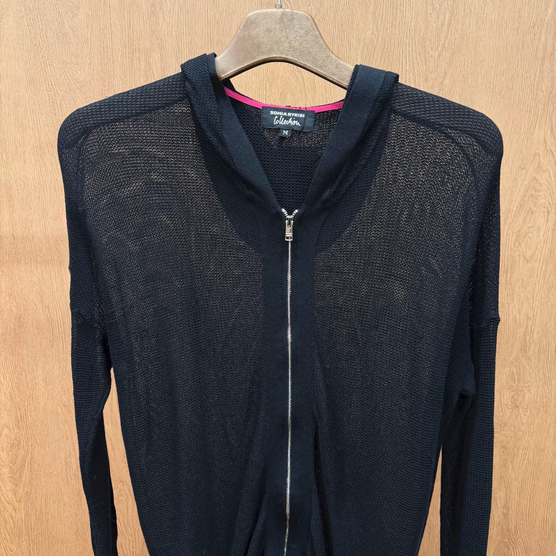 소니아 리키엘 롱 니트 집업 시스루 후드 디테일 루즈핏 블랙 상품이미지4