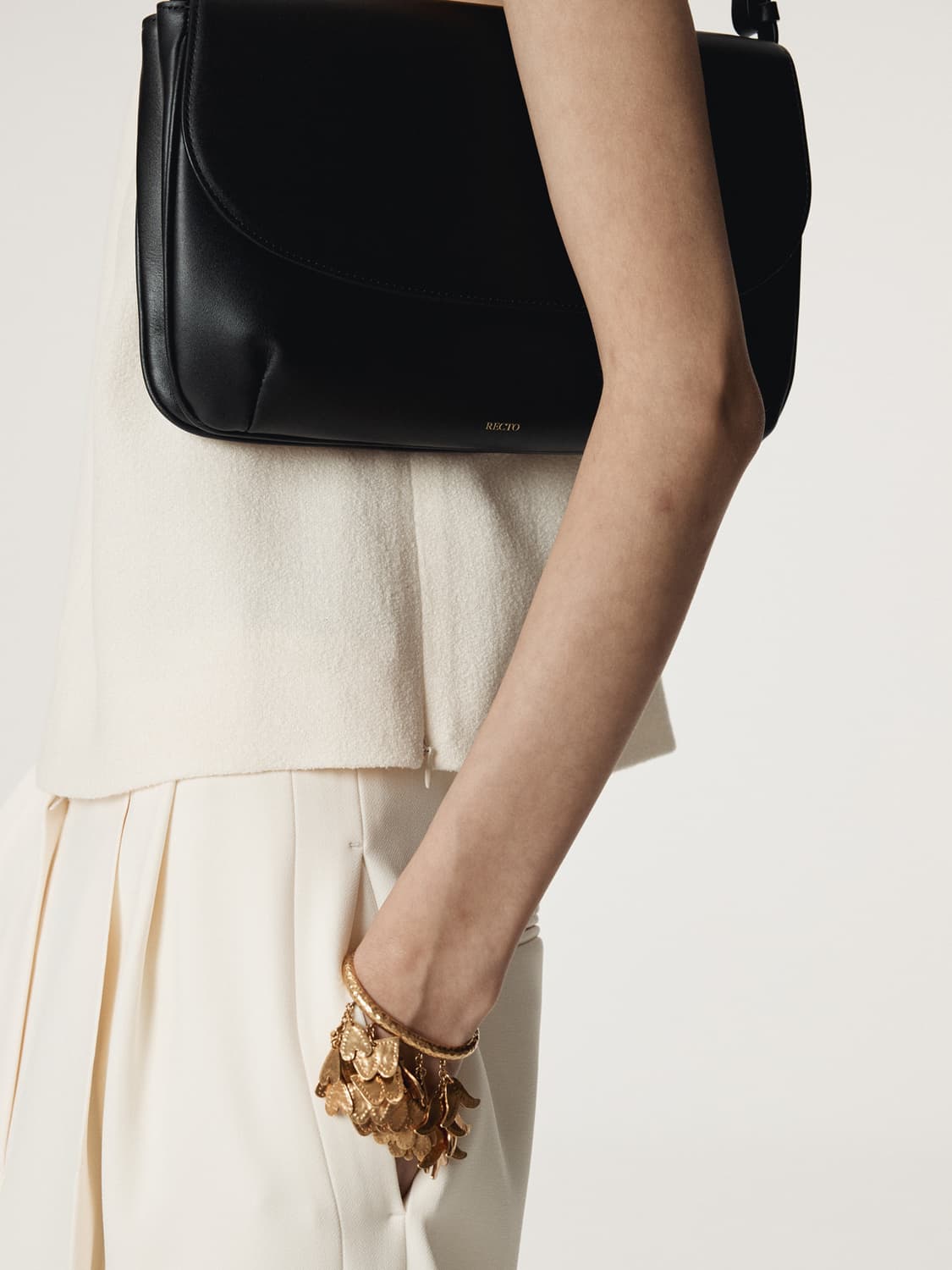 렉토 RECTO 울 트위드 브이넥 탑 아이보리 상품이미지5