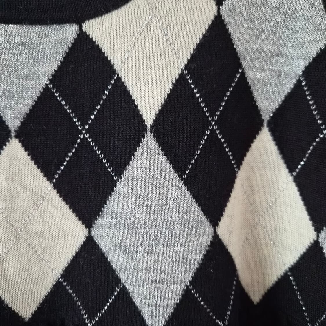 일본 빈티지 모리걸 스타일 아가일 체크 반팔 니트 상품이미지3