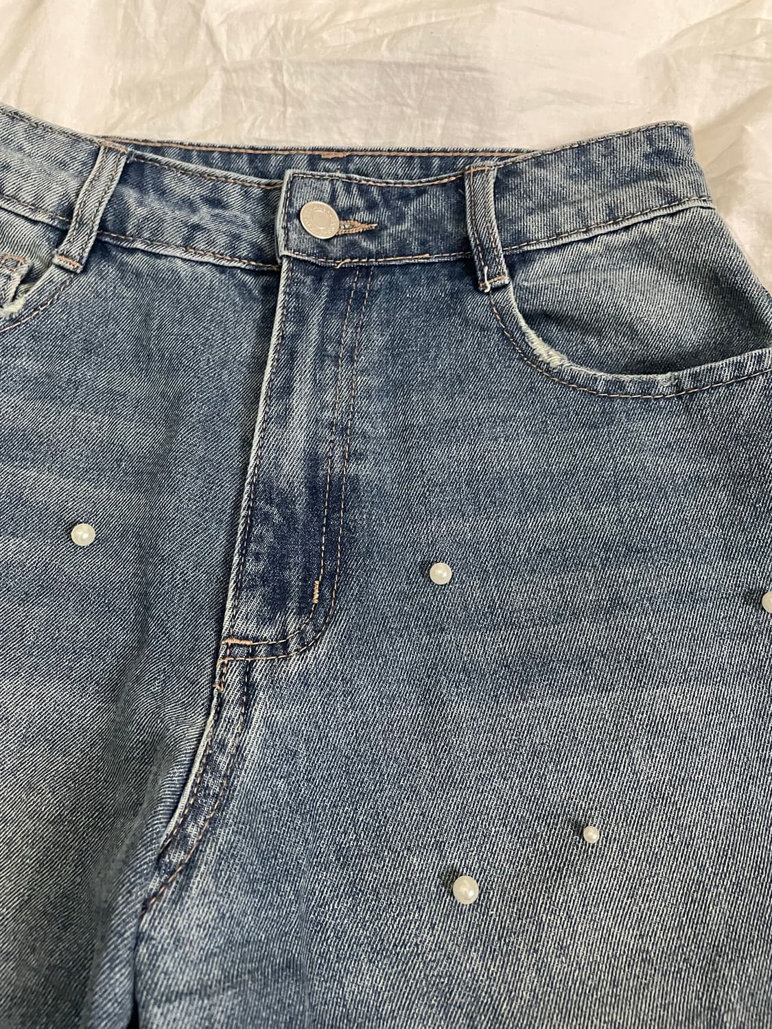 Grl진주 디테일 와이드 청바지 상품이미지3