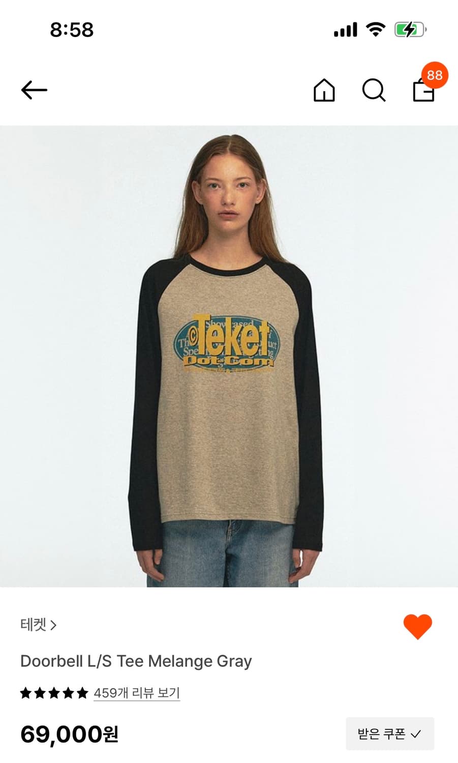 테켓 롱슬리브 Doorbell L/S Tee Melange Gray M 상품이미지1