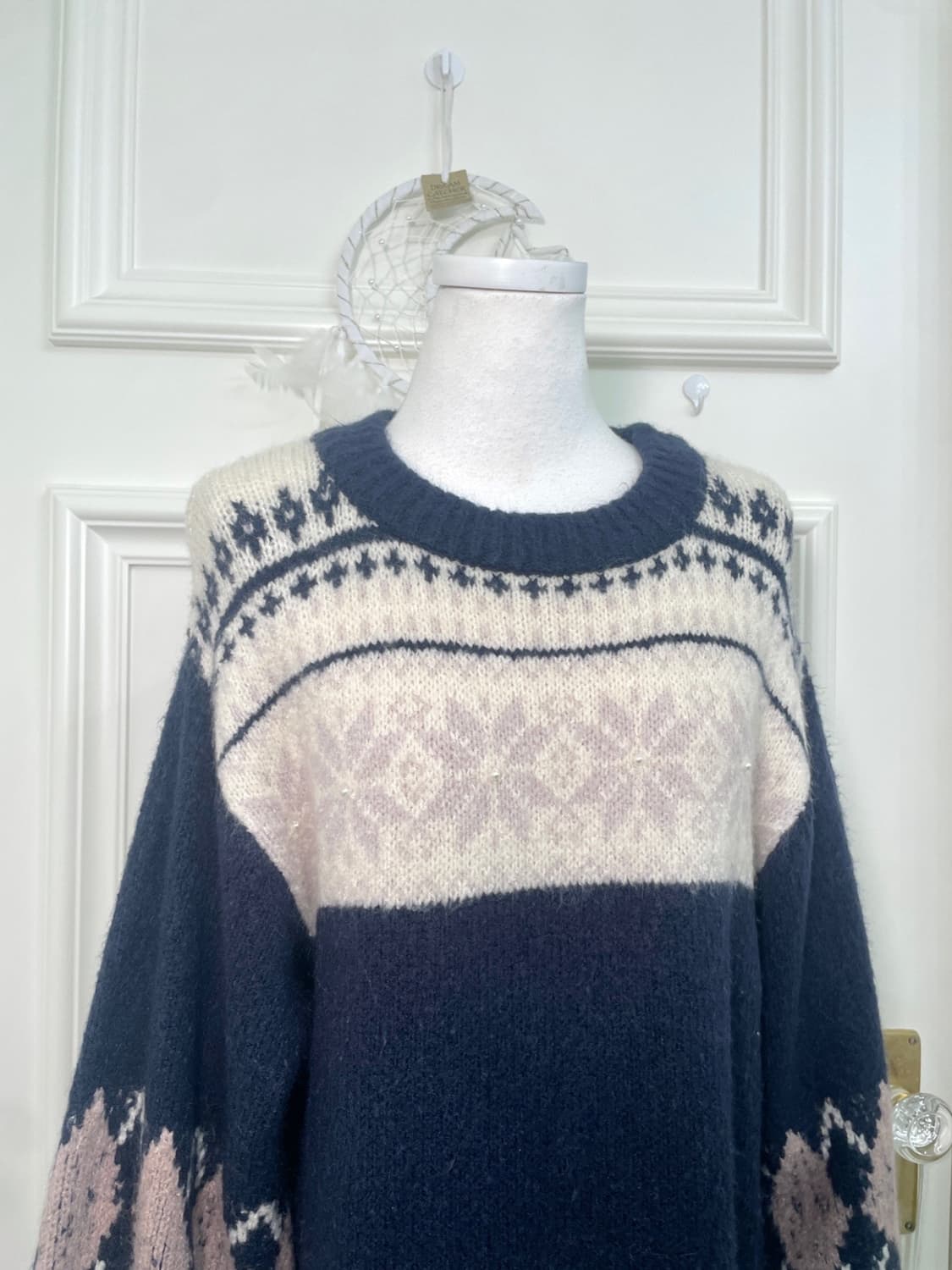 navy pink argyle&notdic pearl point swea 상품이미지6