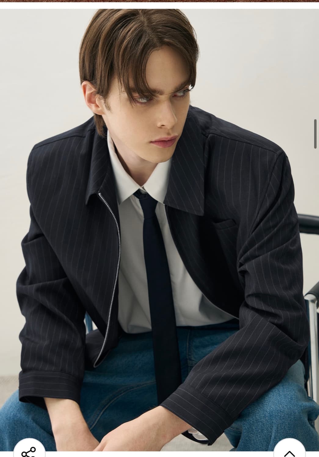 (L)[서강준 PICK] 드로우핏 핀 스트라이프 크롭 블루종 자켓 판매 상품이미지6