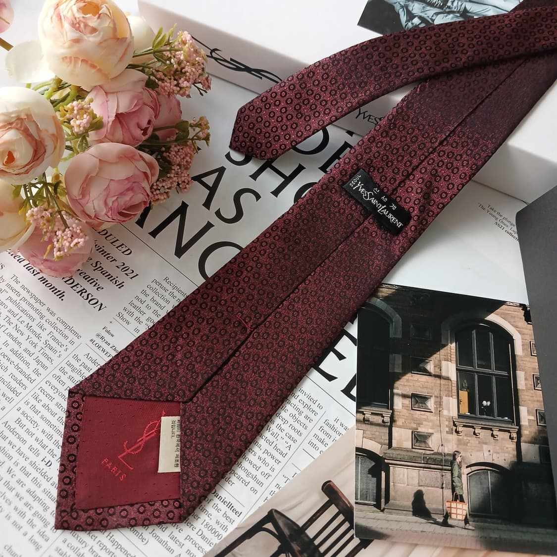 입생로랑 실크 와인 도트 패턴 넥타이 8.1cm A+~A등급 E754 상품이미지4