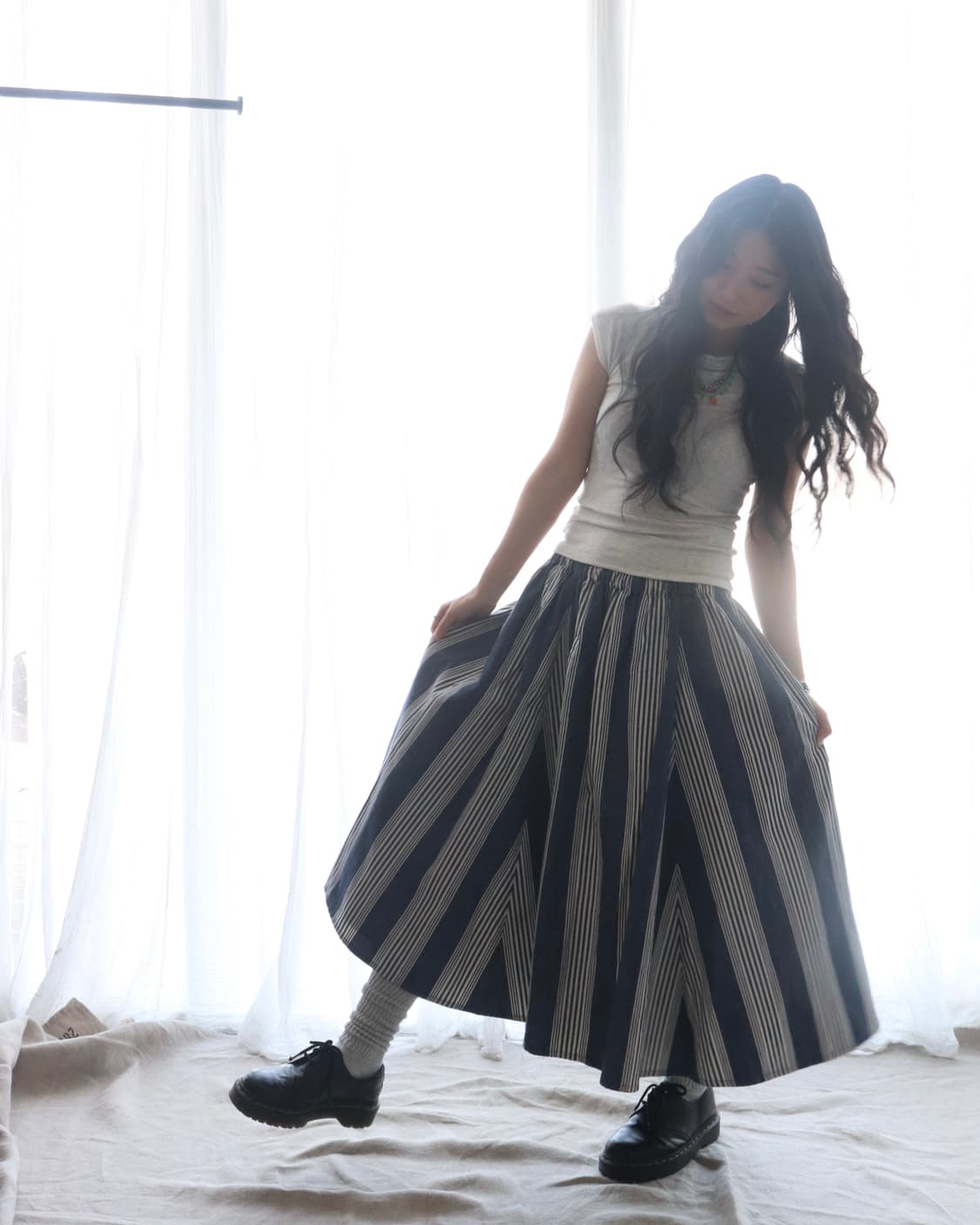 [Beams Boy] Indigo Stripe Skirt 상품이미지3