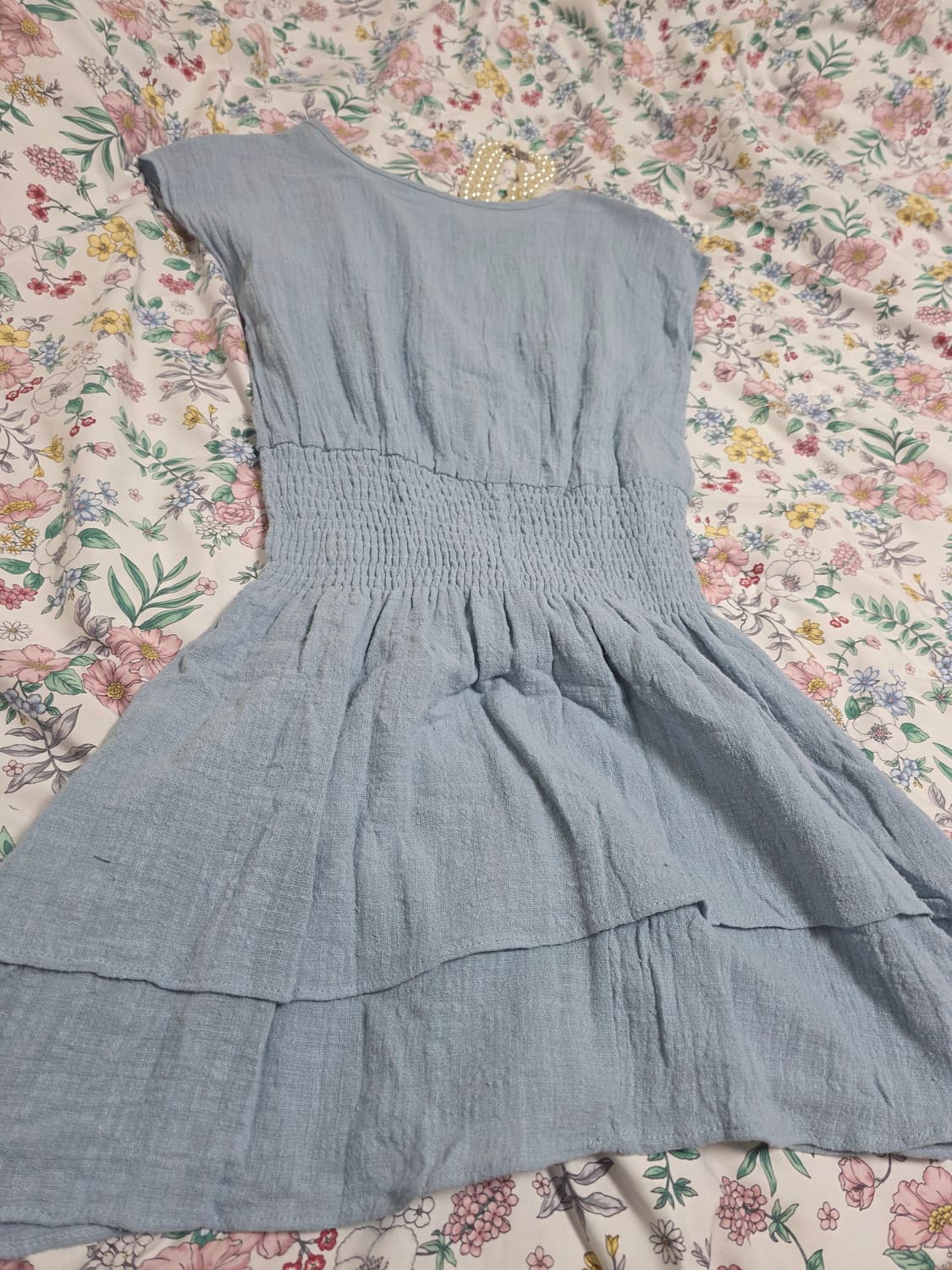 빈티지)하늘린넨 여름니혼모리걸 로맨틱 밴딩민소매 레이어드 캉캉원피스 상품이미지5