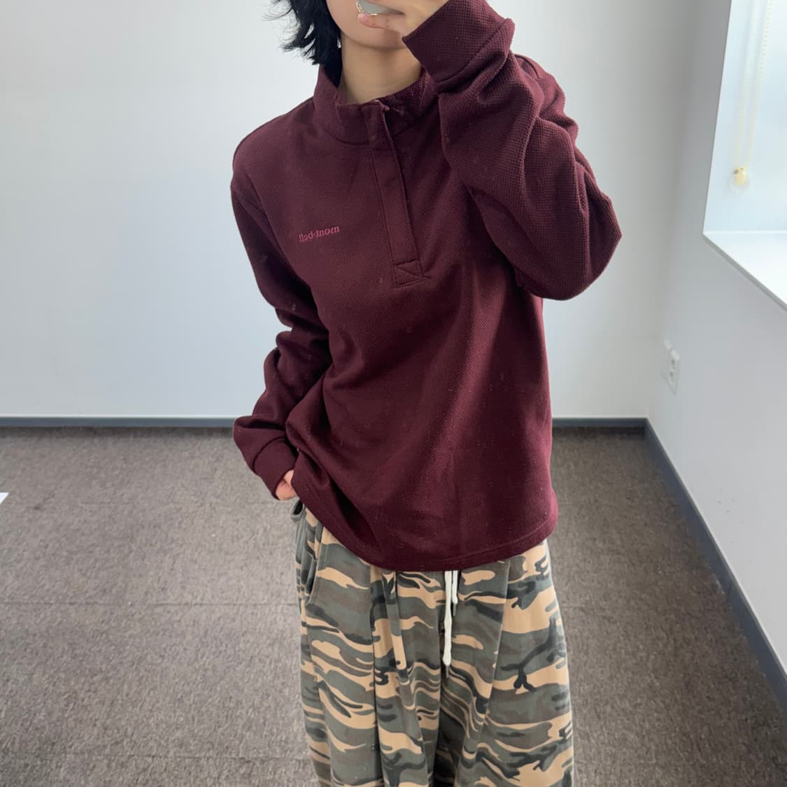 Mont bell 몽벨 버건디 하이넥 기모 반집업 상품이미지2