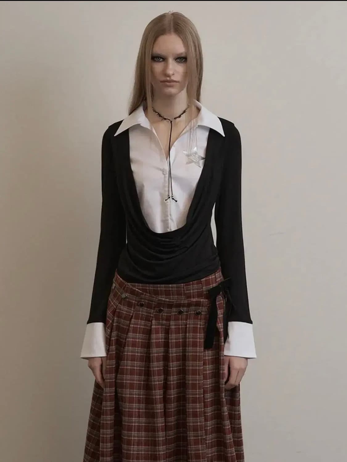 셋업이엑스이 셔츠레이어드탑 블랙 상품이미지1