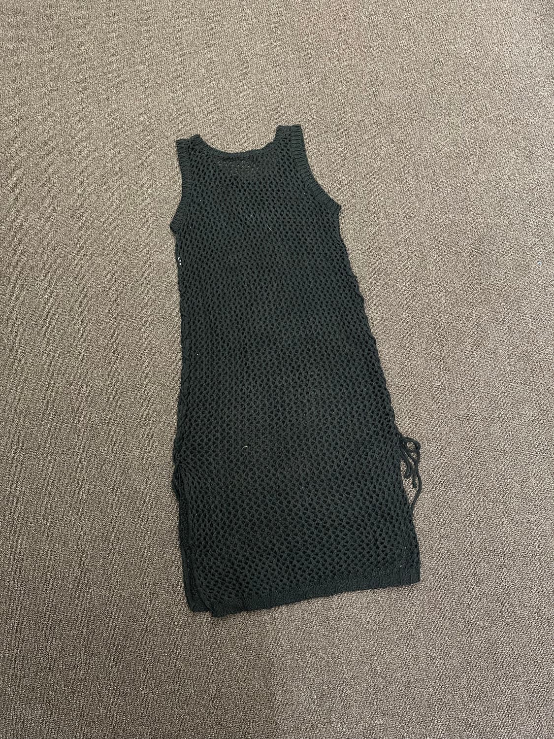 OS)Japanese vintage 여성 블랙 크로셰 나시 니트 원피스 상품이미지6